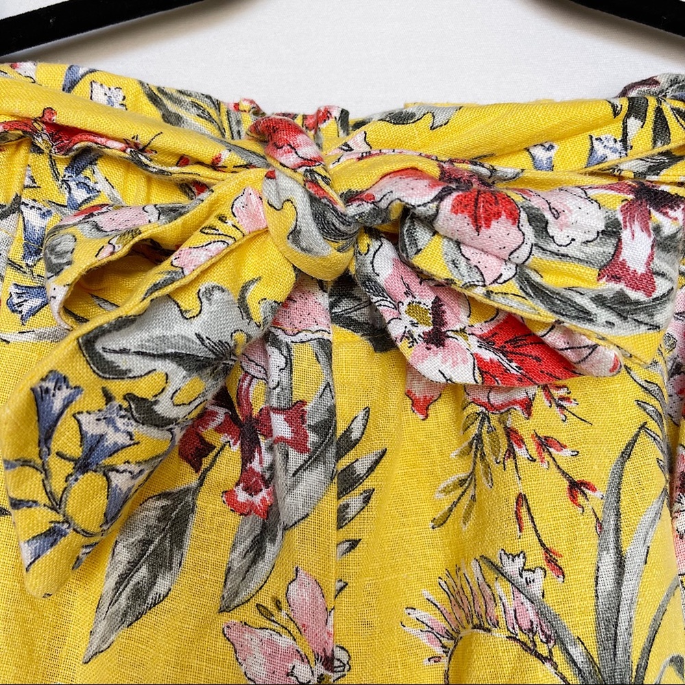 Zara Basic Yellow Floral High Waist Paperbag Style Linen Shorts Women’s Size L - Picture 5 of 13